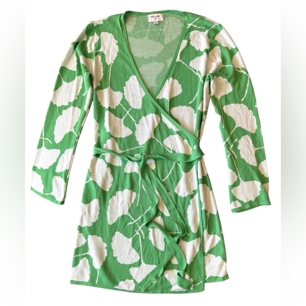 Diane Von Furstenberg Target Women’s Green White Ginkgo Leaf Dress Wrap Size M
